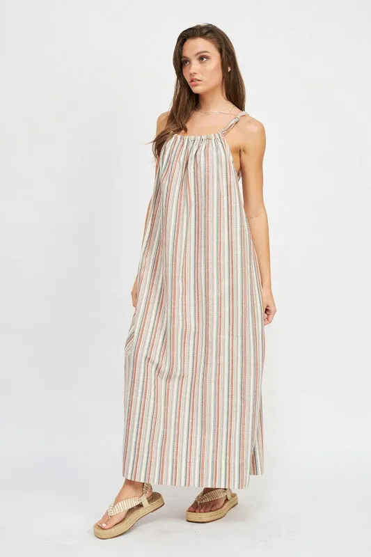 Summer Free Striped Maxi Dress With Pockets