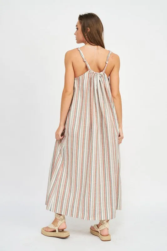 Summer Free Striped Maxi Dress With Pockets