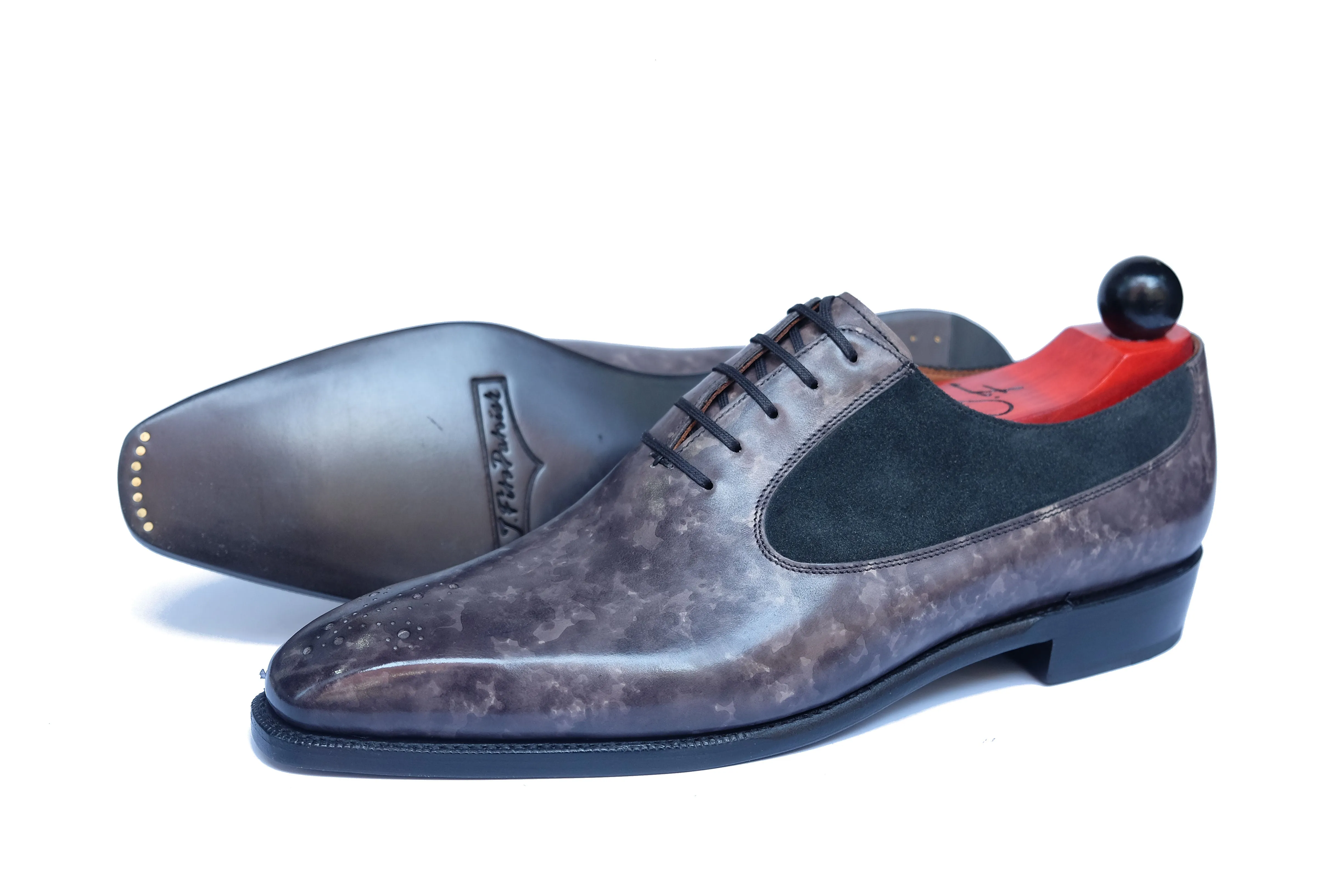 Tacoma - MTO - Grey Marble Patina / Black Suede - MGF Last - Single Leather Sole