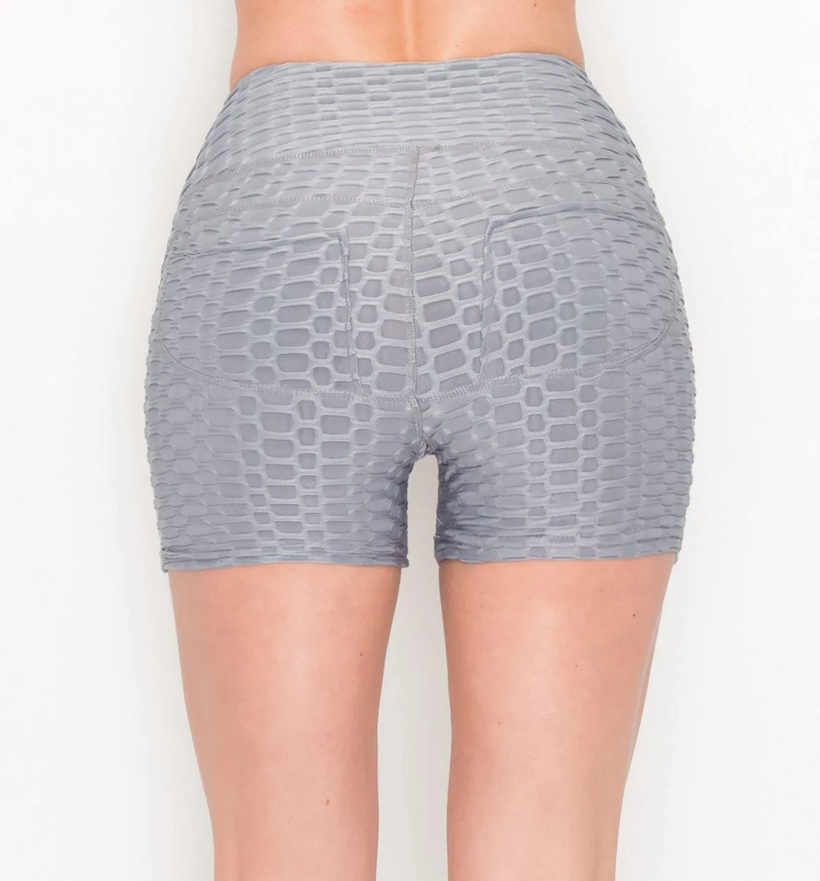 Textured Booty Yoga Shorts - High Waist Compression Slimming Butt Lift Short Pants with Pockets