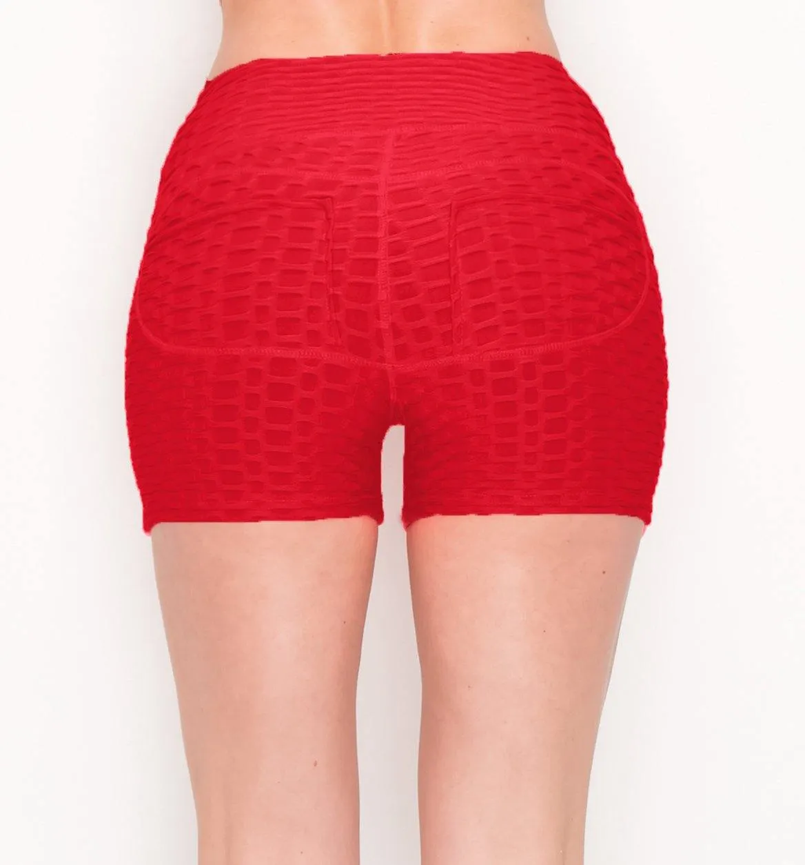 Textured Booty Yoga Shorts - High Waist Compression Slimming Butt Lift Short Pants with Pockets