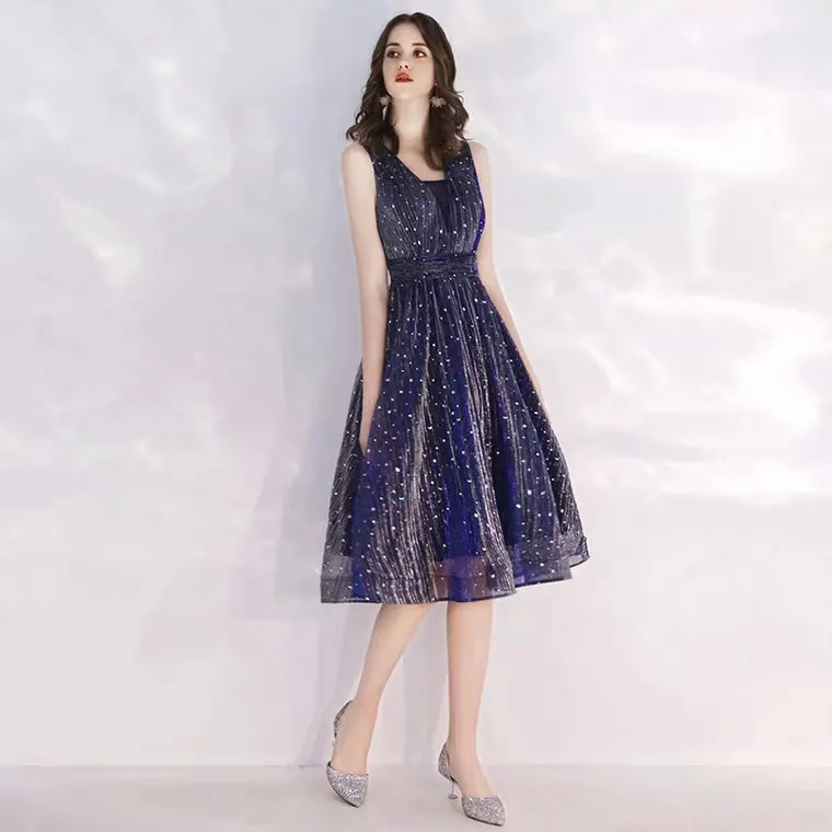 The Aubrey Blue Sequined Sleeveless Dress