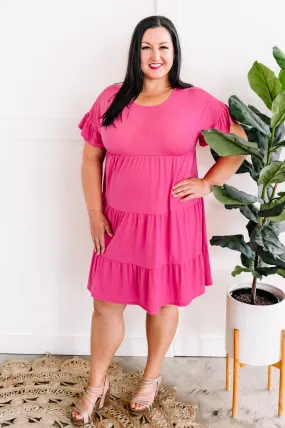 Tiered Shift Dress In Pink Peony