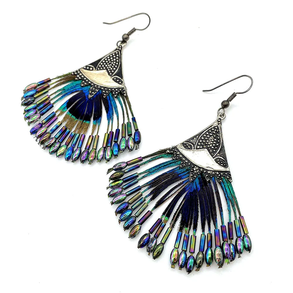 【USA輸入】 ヴィンテージ フェザー ピーコック ピアス/Vintage Feather Peacock Post Earrings