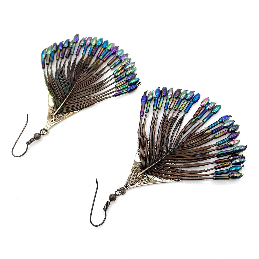 【USA輸入】 ヴィンテージ フェザー ピーコック ピアス/Vintage Feather Peacock Post Earrings