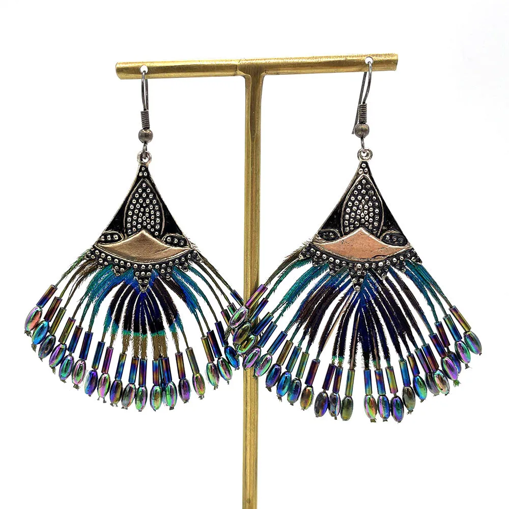 【USA輸入】 ヴィンテージ フェザー ピーコック ピアス/Vintage Feather Peacock Post Earrings