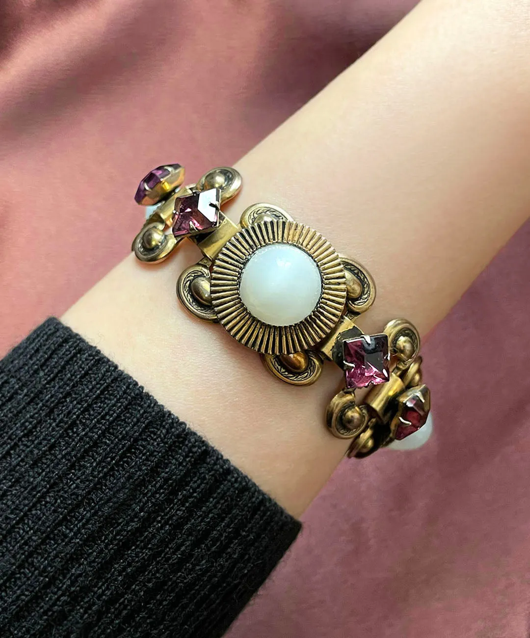 【USA輸入】ヴィンテージ  カボション バーガンディ ブレスレット/Vintage Cabochon Burgundy Bracelet