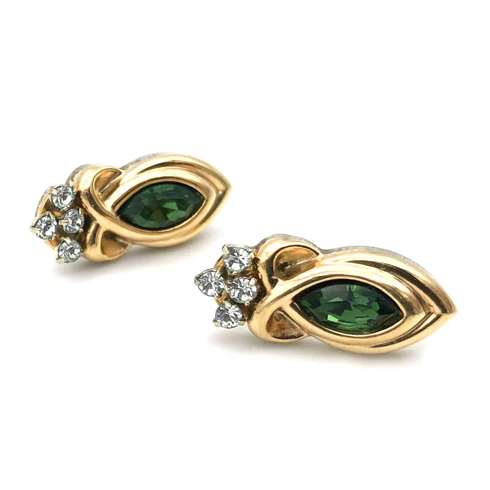 【USA輸入】ヴィンテージ グリーン ラインストーン ピアス/Vintage Green Rhinestones Post Earrings