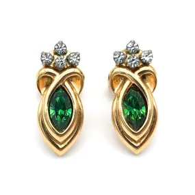 【USA輸入】ヴィンテージ グリーン ラインストーン ピアス/Vintage Green Rhinestones Post Earrings