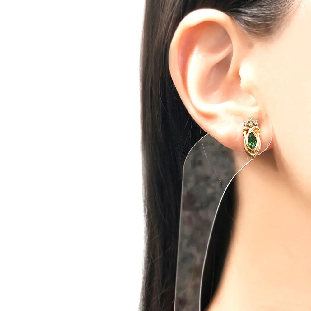 【USA輸入】ヴィンテージ グリーン ラインストーン ピアス/Vintage Green Rhinestones Post Earrings