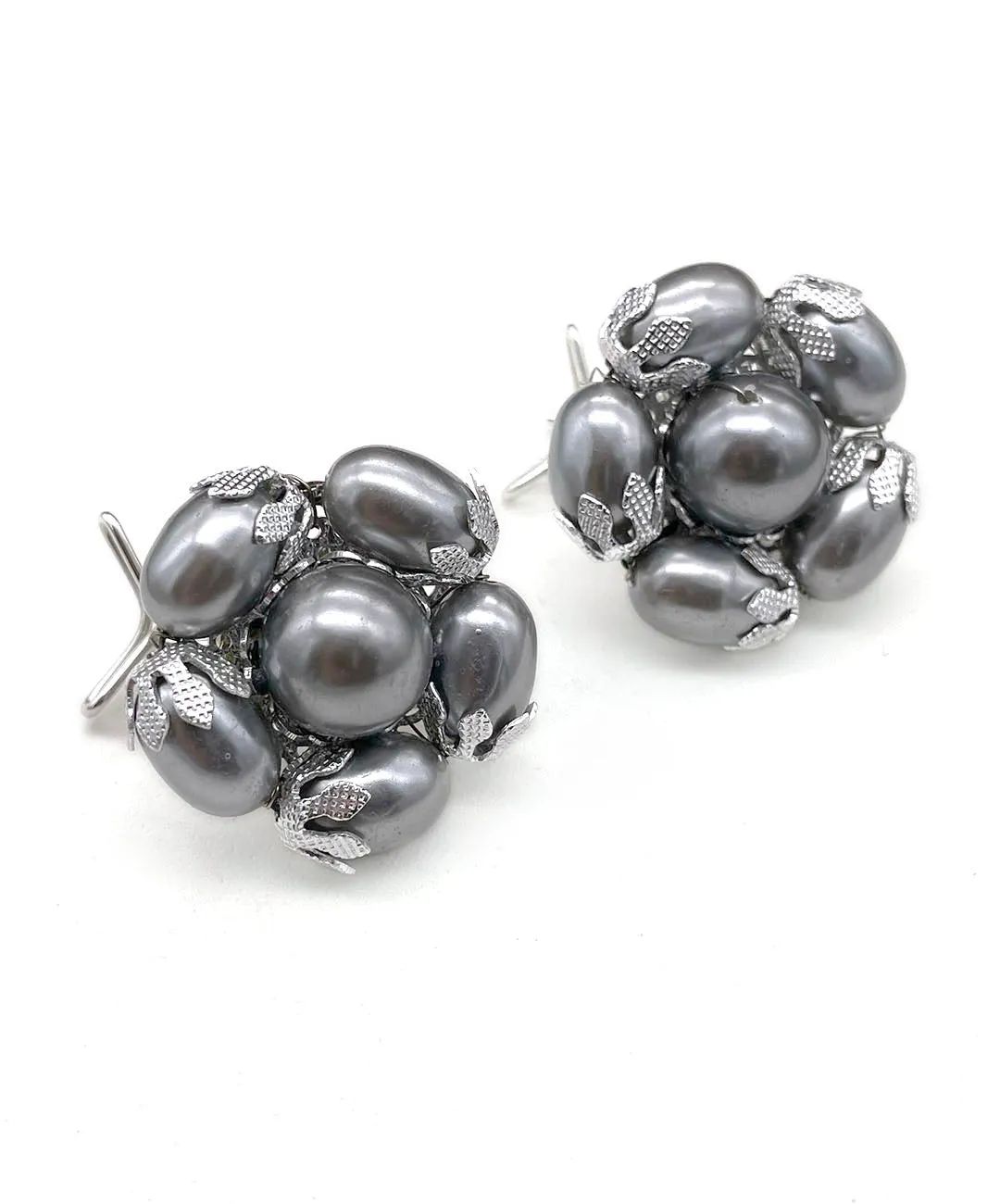 【USA輸入】ヴィンテージ グレーパール ウィングバック イヤリング/Vintage Gray Pearl Wingback Earrings