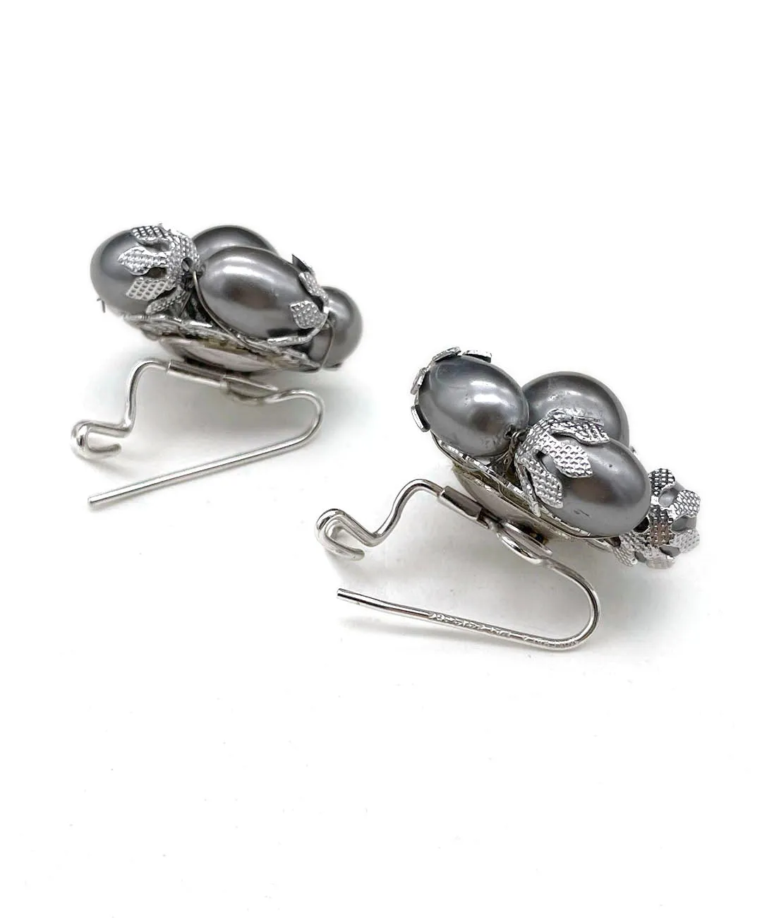 【USA輸入】ヴィンテージ グレーパール ウィングバック イヤリング/Vintage Gray Pearl Wingback Earrings