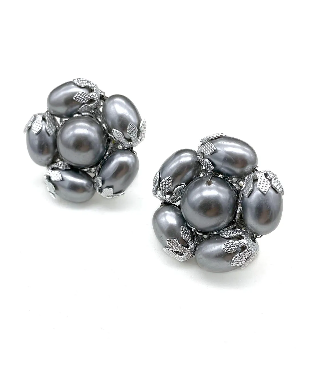 【USA輸入】ヴィンテージ グレーパール ウィングバック イヤリング/Vintage Gray Pearl Wingback Earrings