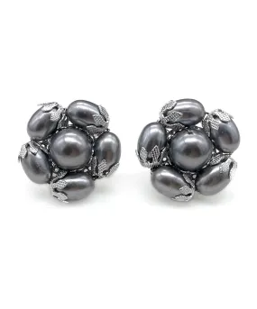 【USA輸入】ヴィンテージ グレーパール ウィングバック イヤリング/Vintage Gray Pearl Wingback Earrings