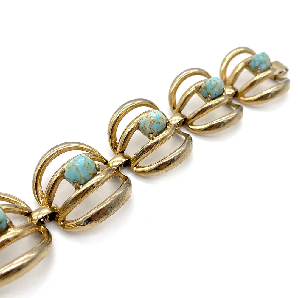 【USA輸入】ヴィンテージ ターコイズ ガラスストーン ブレスレット/Vintage Turquoise Glass Stones Bracelet