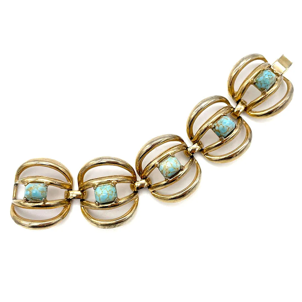 【USA輸入】ヴィンテージ ターコイズ ガラスストーン ブレスレット/Vintage Turquoise Glass Stones Bracelet