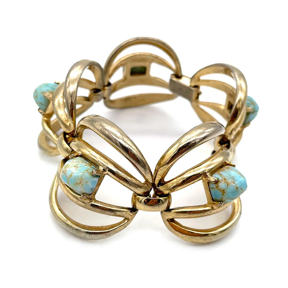 【USA輸入】ヴィンテージ ターコイズ ガラスストーン ブレスレット/Vintage Turquoise Glass Stones Bracelet