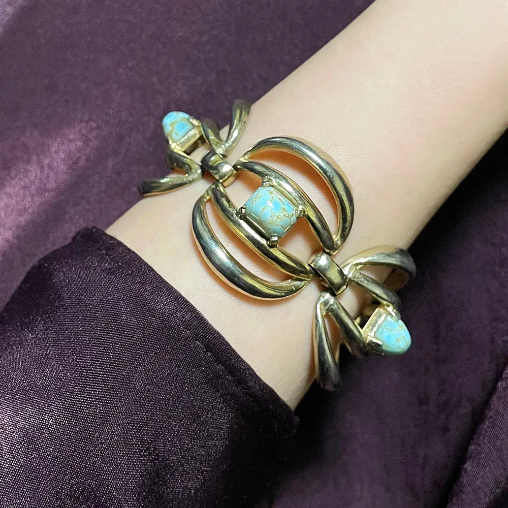 【USA輸入】ヴィンテージ ターコイズ ガラスストーン ブレスレット/Vintage Turquoise Glass Stones Bracelet