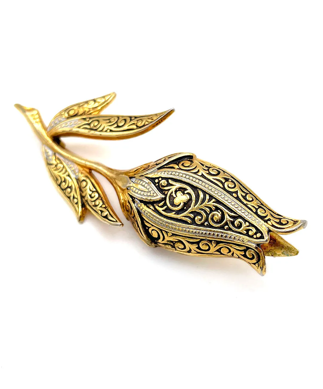 【USA輸入】ヴィンテージ ダマシン チューリップ ブローチ/Vintage Damascene Tulip Brooch