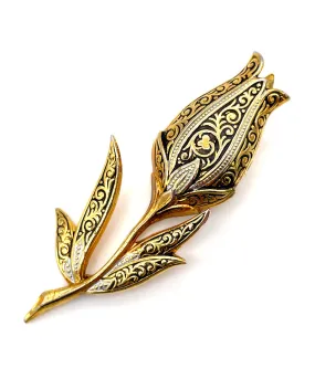 【USA輸入】ヴィンテージ ダマシン チューリップ ブローチ/Vintage Damascene Tulip Brooch