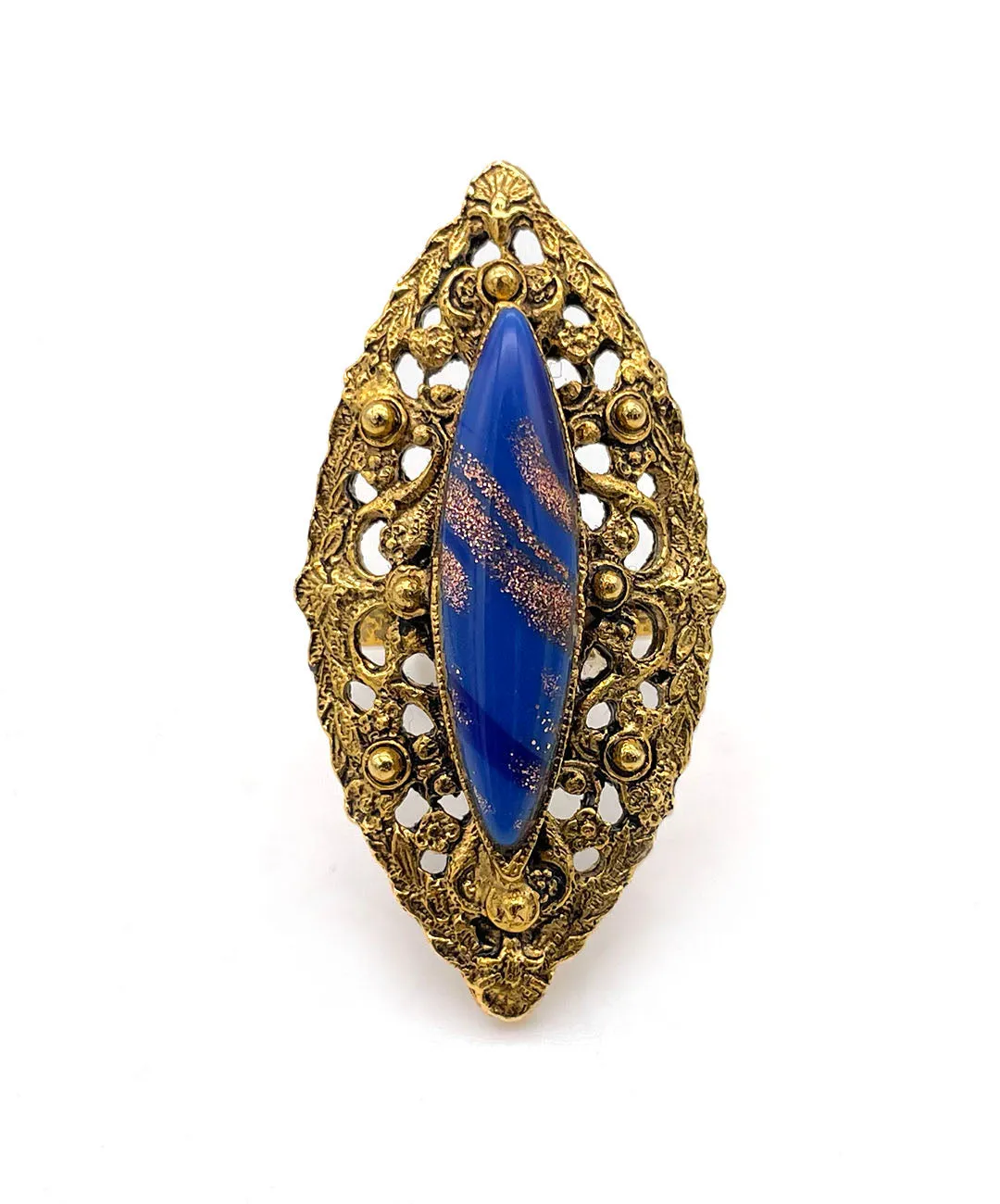 【USA輸入】ヴィンテージ ブルー ルーサイト オープンワーク リング/Vintage Blue Lucite Openwork Ring