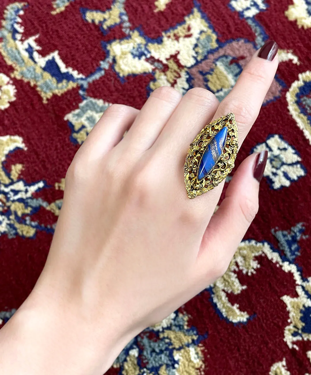 【USA輸入】ヴィンテージ ブルー ルーサイト オープンワーク リング/Vintage Blue Lucite Openwork Ring