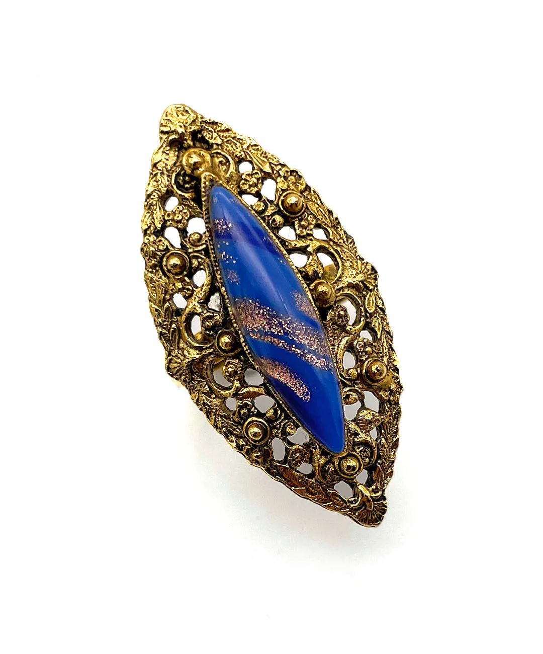 【USA輸入】ヴィンテージ ブルー ルーサイト オープンワーク リング/Vintage Blue Lucite Openwork Ring