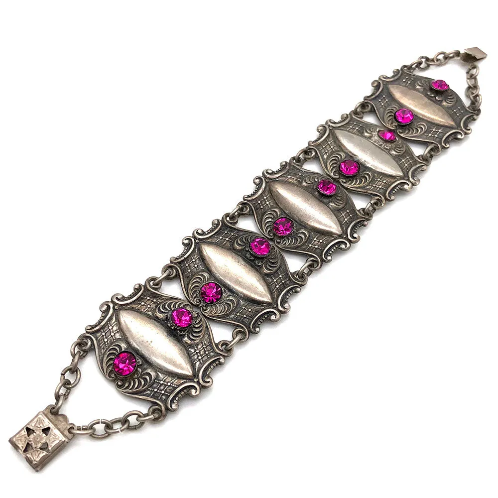 【USA輸入】ヴィンテージ マゼンタ ラインストーン ブレスレット/Vintage Magenta Rhinestones Bracelet