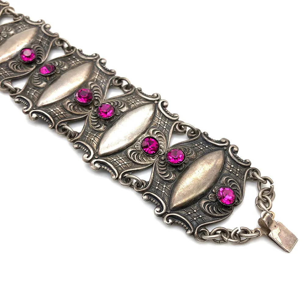 【USA輸入】ヴィンテージ マゼンタ ラインストーン ブレスレット/Vintage Magenta Rhinestones Bracelet