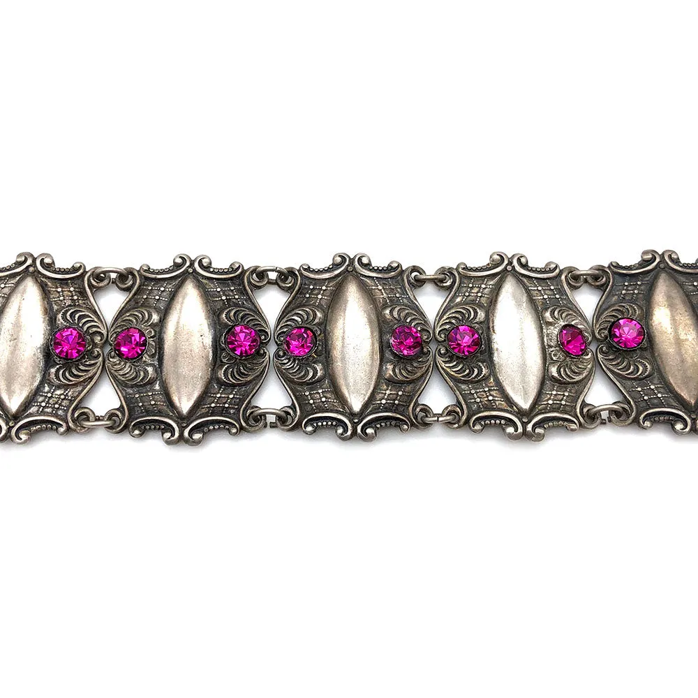 【USA輸入】ヴィンテージ マゼンタ ラインストーン ブレスレット/Vintage Magenta Rhinestones Bracelet