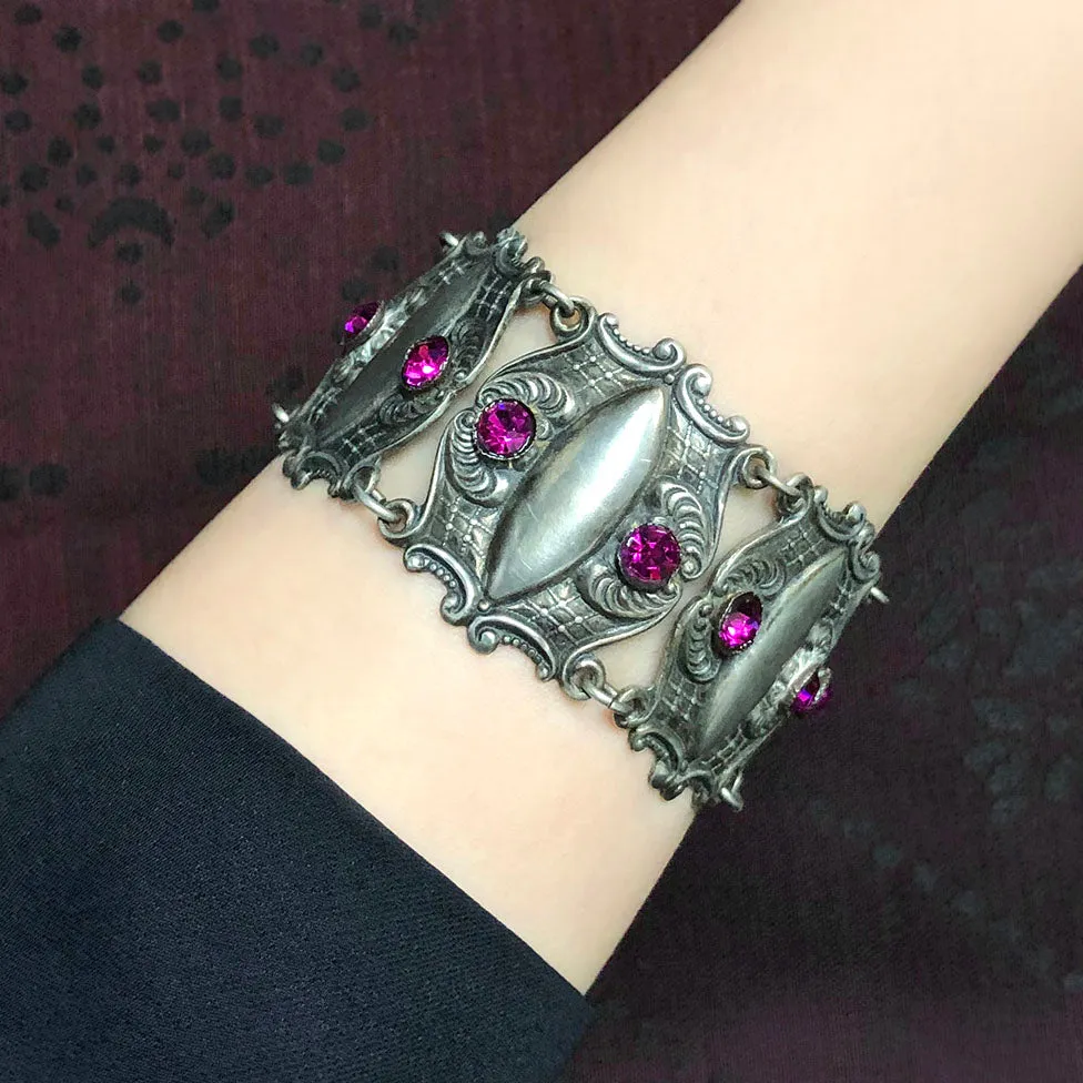 【USA輸入】ヴィンテージ マゼンタ ラインストーン ブレスレット/Vintage Magenta Rhinestones Bracelet