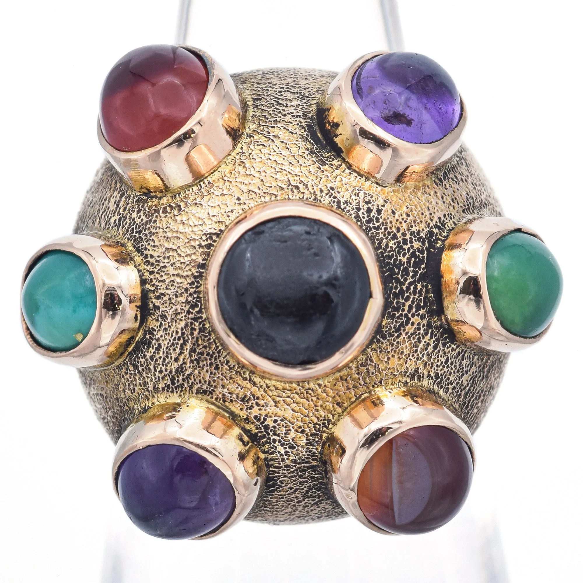 Vintage 13K Yellow Gold Multi-Stone Cabochon Dome Cocktail Ring Size 5.25