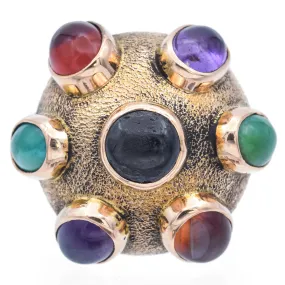 Vintage 13K Yellow Gold Multi-Stone Cabochon Dome Cocktail Ring Size 5.25