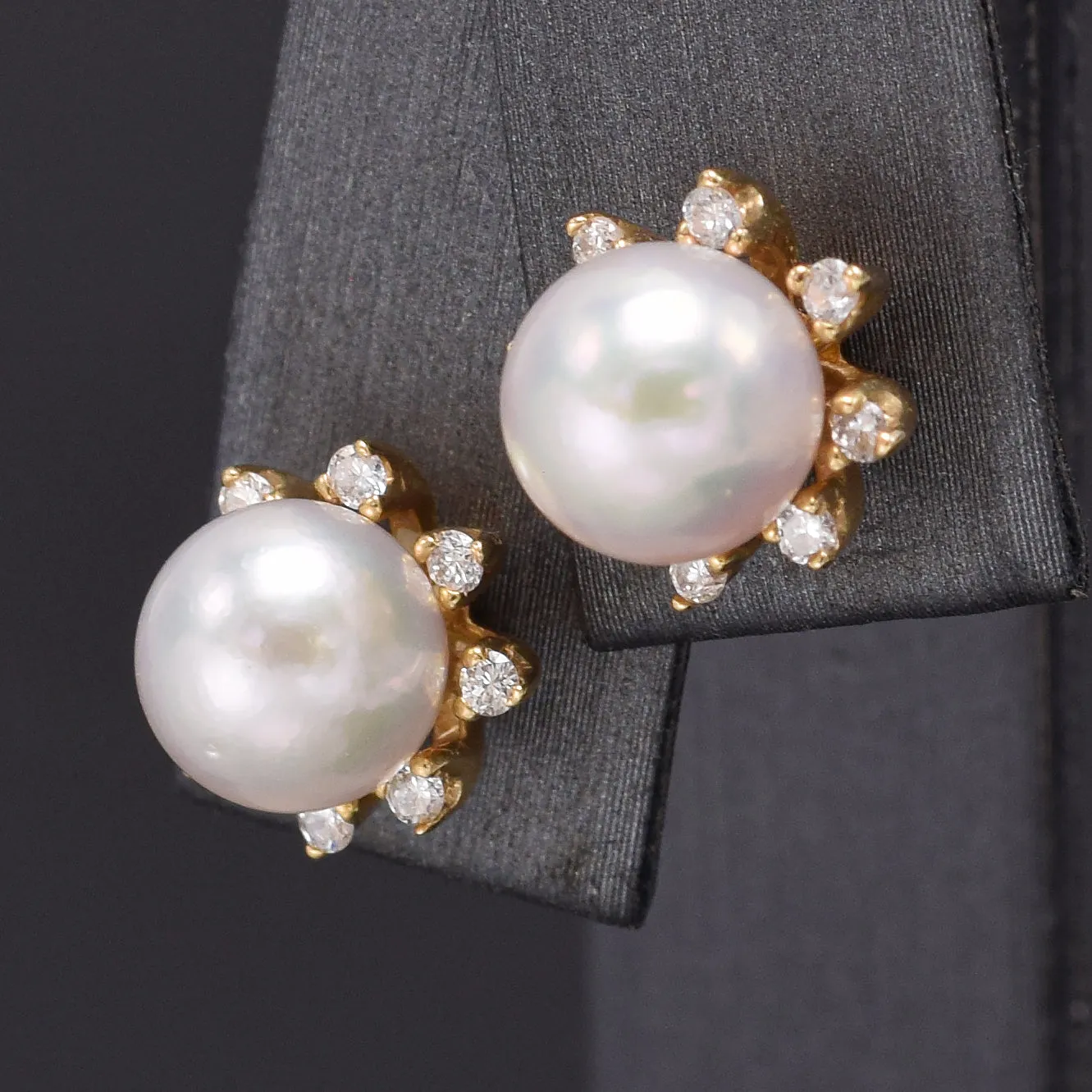 Vintage 14K Gold Sea Pearl & Diamond Ear Jacket Stud Earrings 2.9 Grams