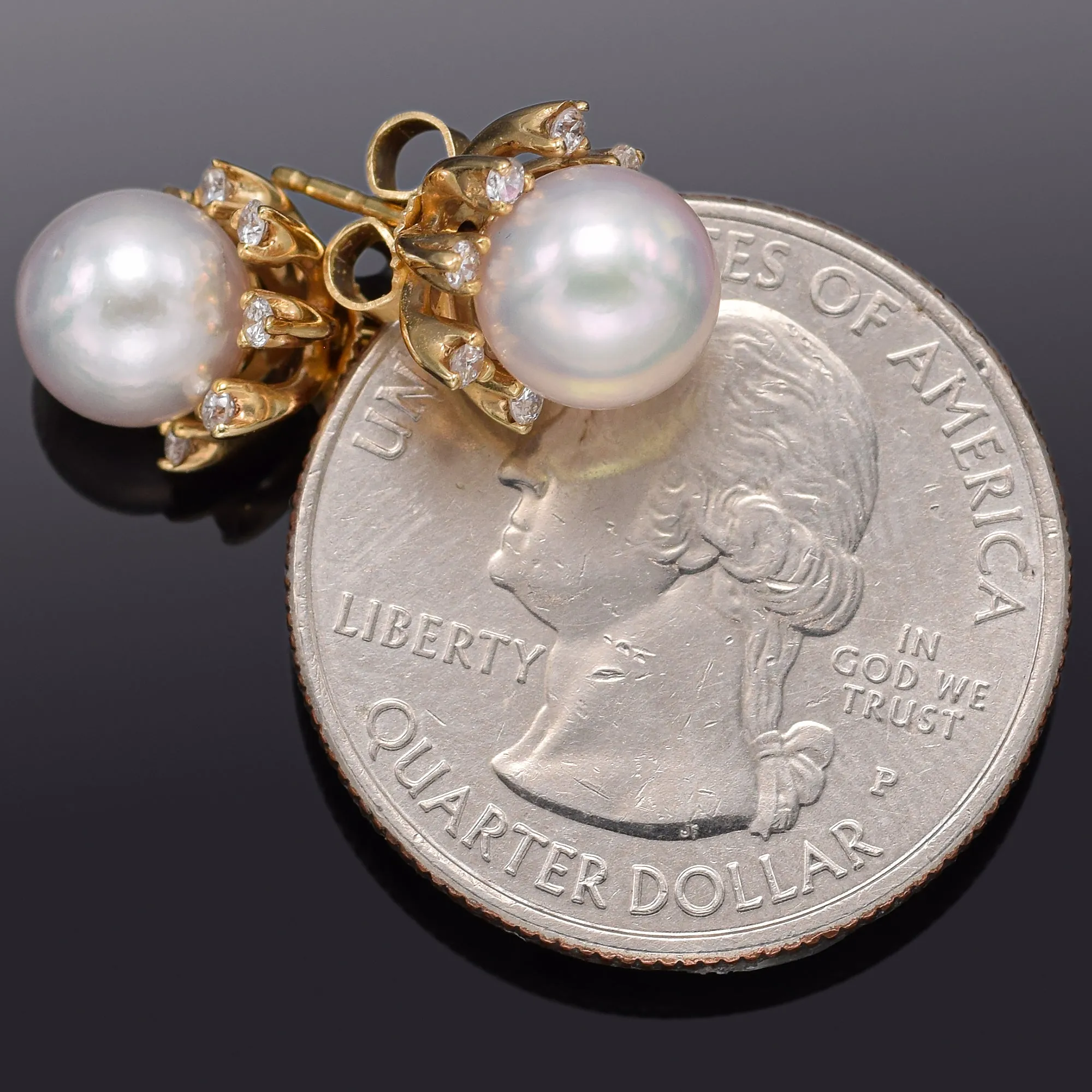 Vintage 14K Gold Sea Pearl & Diamond Ear Jacket Stud Earrings 2.9 Grams