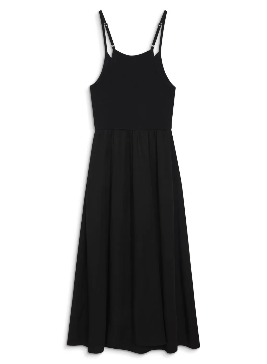 Viscose Satin Mixed Media Cami Dress in Black