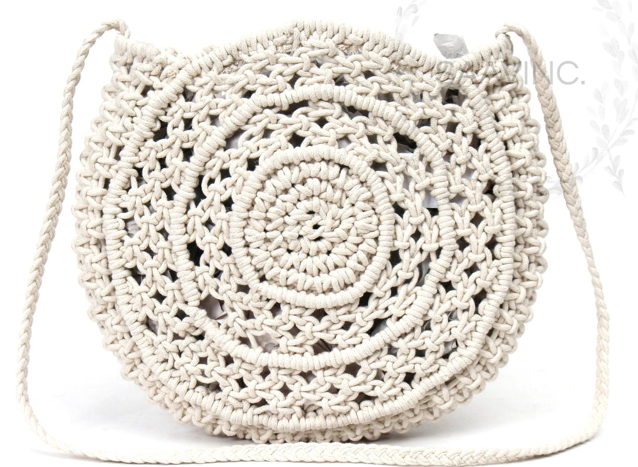 Women Natural Cord Round Macrame Sling Bag