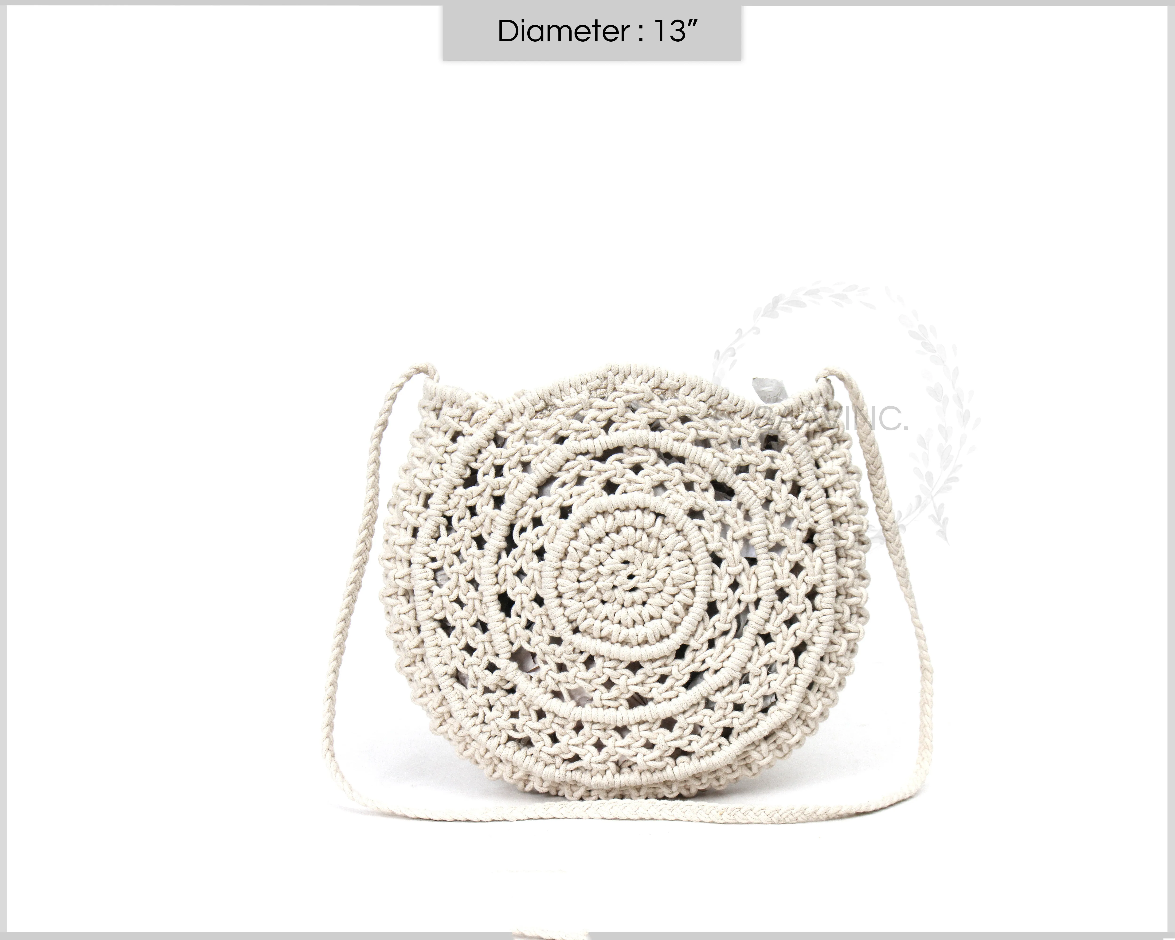 Women Natural Cord Round Macrame Sling Bag