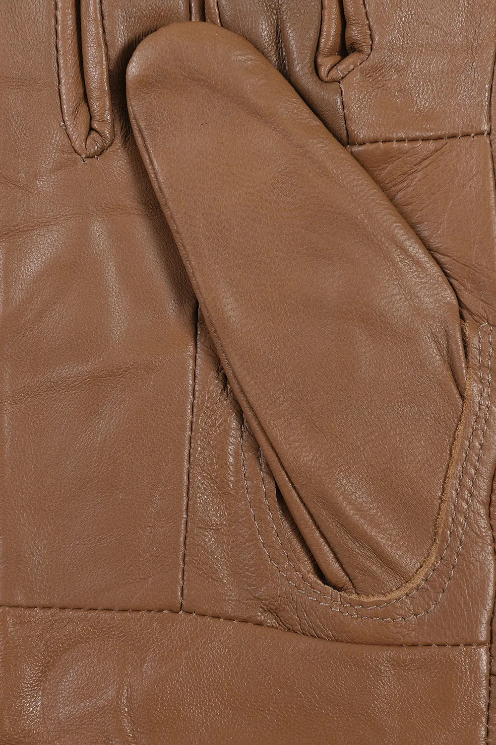 Women's Tan Genuine Leather Gloves with Bow