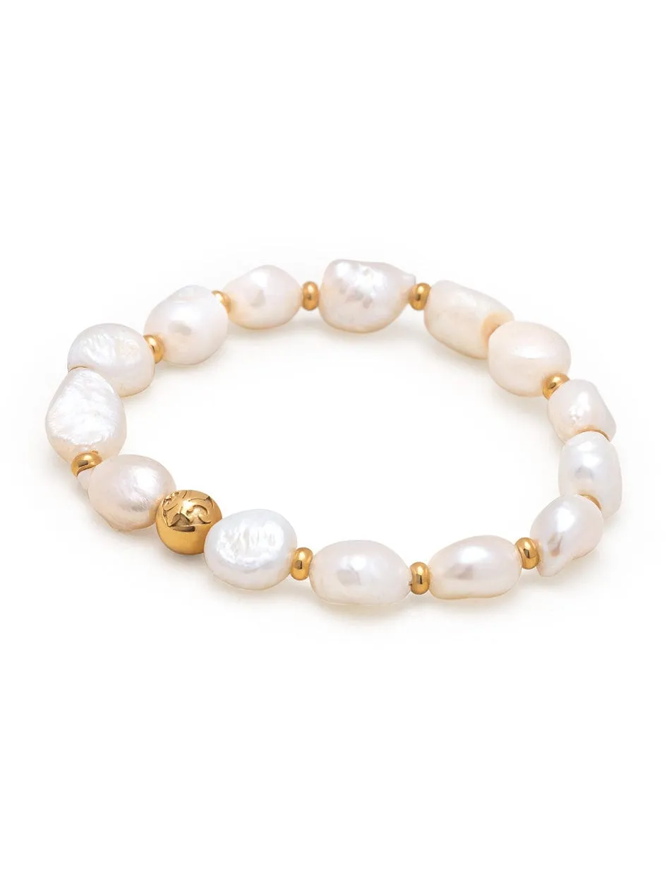 Wristband with Baroque Pearl and Gold