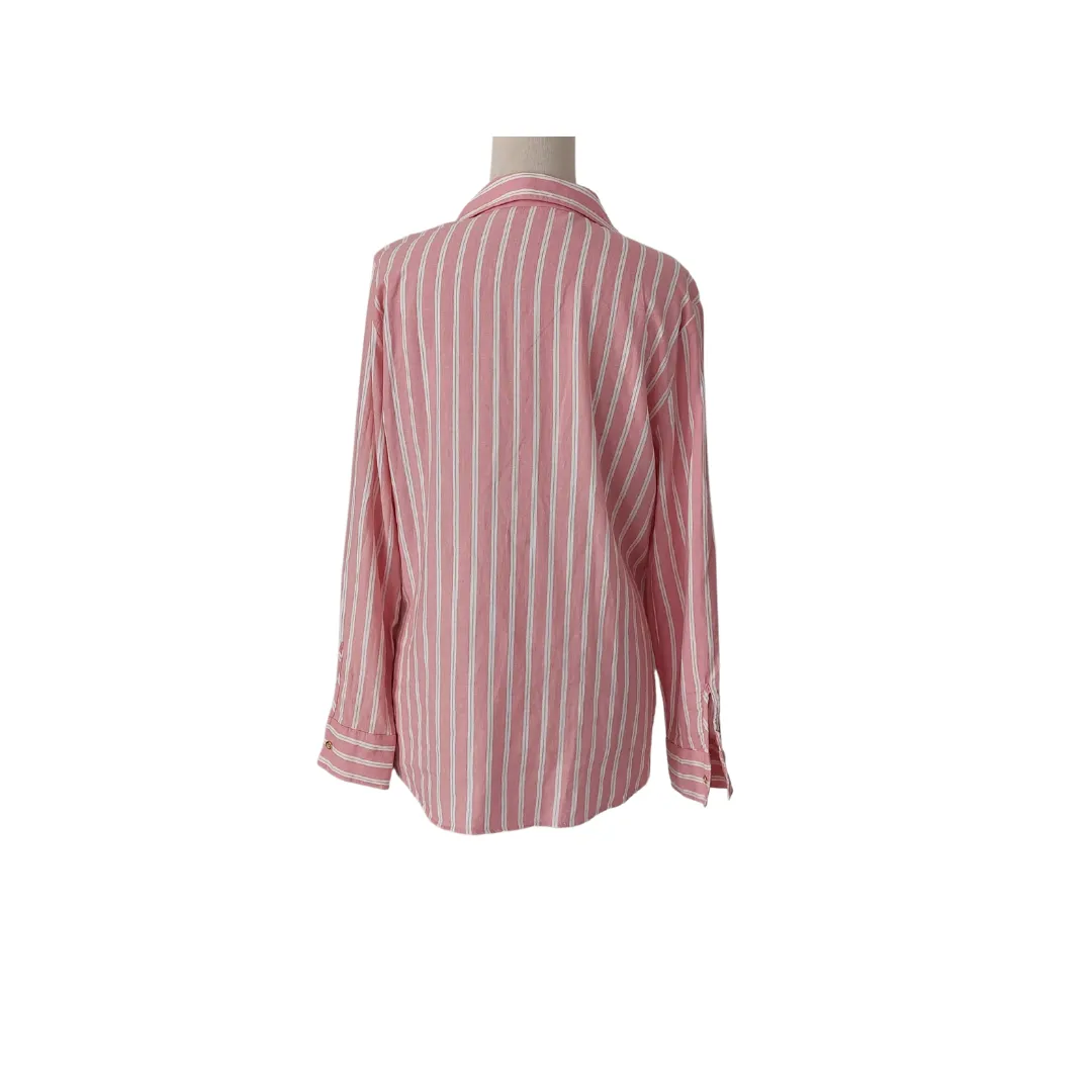 ZARA Pink & White Striped with Gold Button Collared Top | Like New |