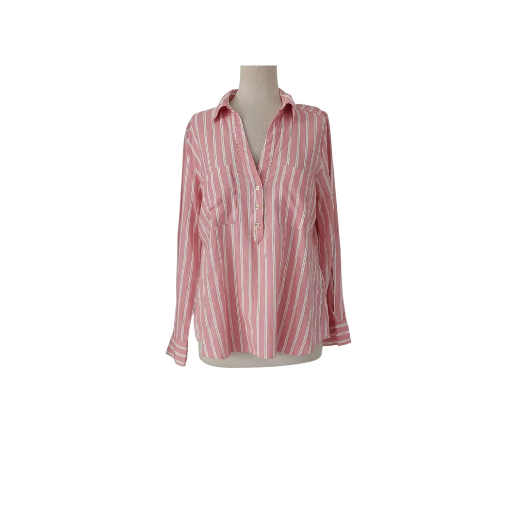 ZARA Pink & White Striped with Gold Button Collared Top | Like New |