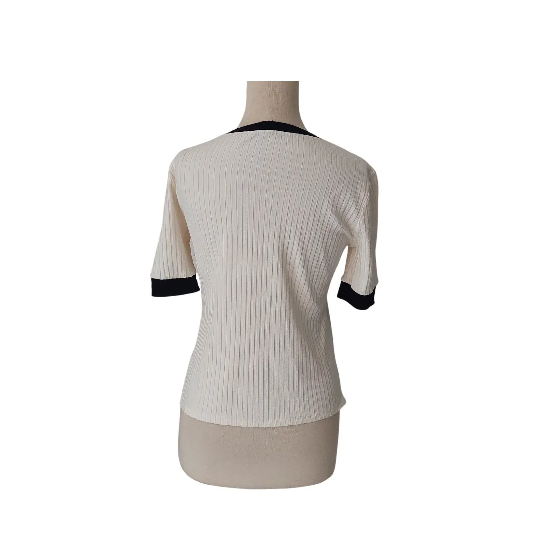 ZARA White Ribbed with Black Trim Top | Like new |