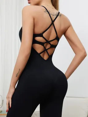 ZASUWA Female Cross Back Scrunch Bum Hollow Out Quick-dry Short Jumpsuit