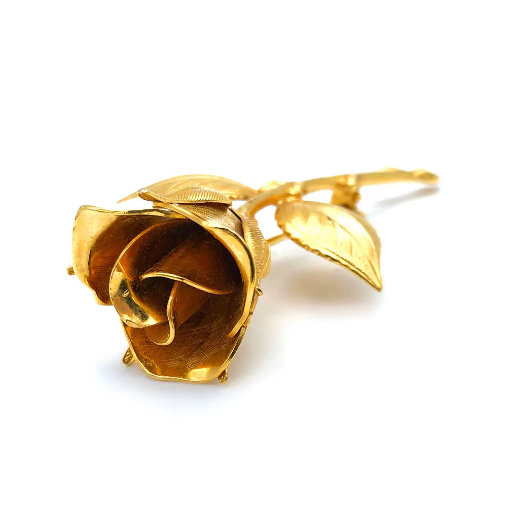 【カナダ輸入】 ヴィンテージ ゴールデン ローズ ブローチ/Vintage Golden Rose Brooch