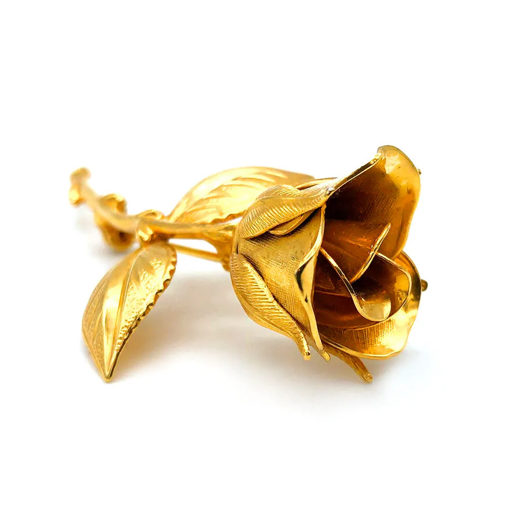 【カナダ輸入】 ヴィンテージ ゴールデン ローズ ブローチ/Vintage Golden Rose Brooch