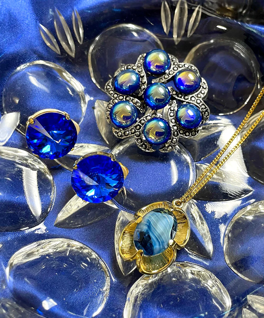 【フランス輸入】ヴィンテージ SPHINX ブルー マーブル ネックレス/Vintage SPHINX Blue Marble Necklace